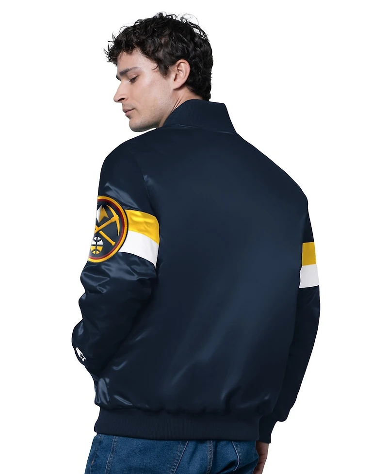 Starter Men's Navy Denver Nuggets Triple Option Varsity Full-Snap Satin Jacket