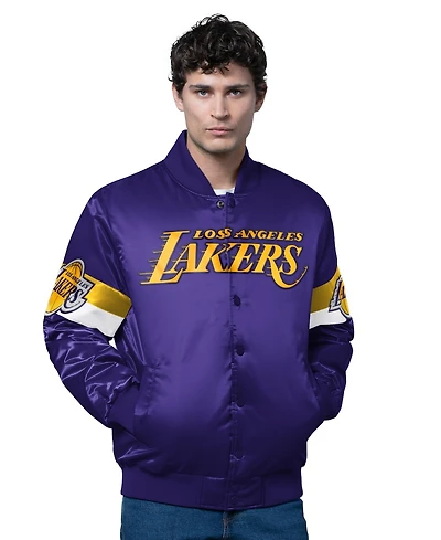 Starter Men's Los Angeles Lakers Triple Option Varsity Full-Snap Satin Jacket