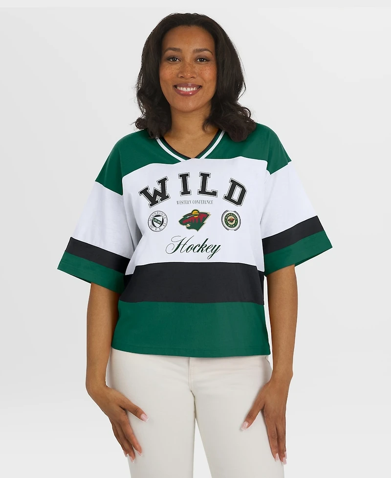Wear by Erin Andrews Women's Green/White Minnesota Wild Jersey Style T-Shirt