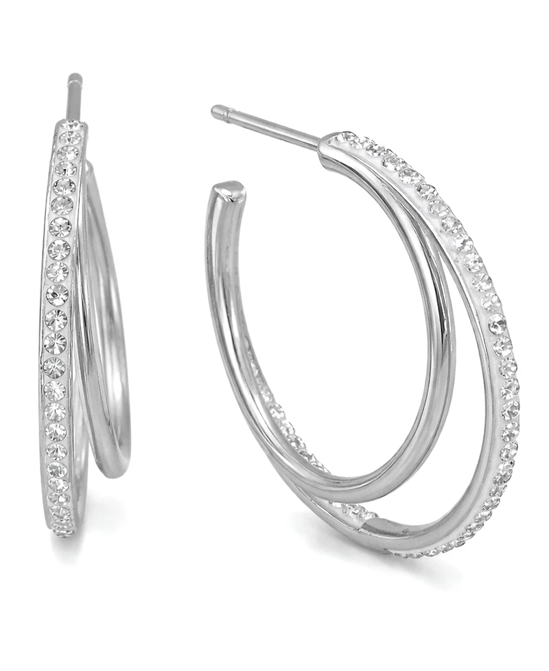 And Now This Crystal Double Row C Hoop Post Earrings