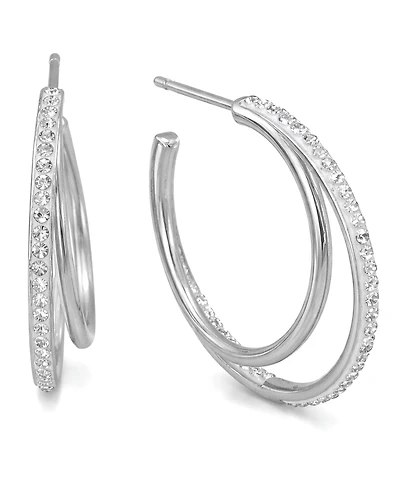 And Now This Crystal Double Row C Hoop Post Earrings