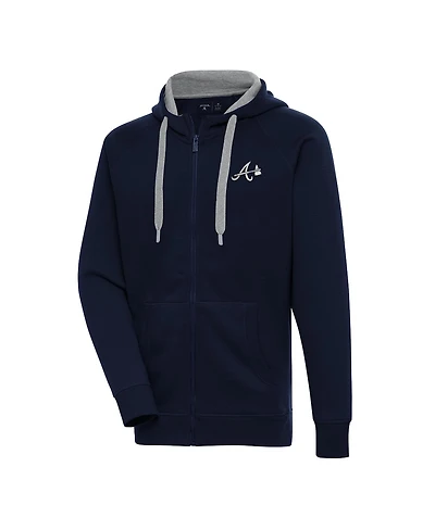 Antigua Men's Navy Atlanta Braves Metallic Victory Full-Zip Hoodie