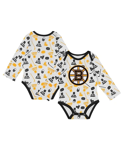 Outerstuff Baby Boys and Girls White Boston Bruins Quick Learner Long Sleeve Bodysuit
