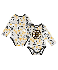 Outerstuff Baby Boys and Girls White Boston Bruins Quick Learner Long Sleeve Bodysuit