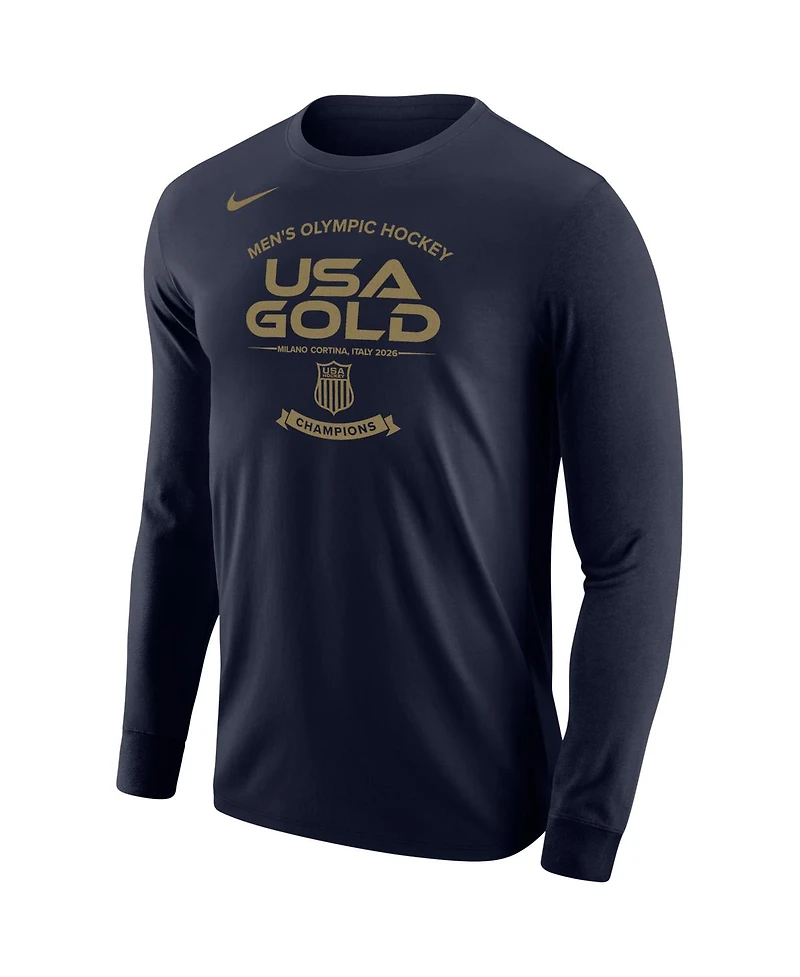 Nike Men's Navy Usa Hockey 2026 Winter Olympics Gold Medal Roster Long Sleeve T-Shirt