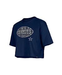 New Era Girl's Navy Dallas Cowboys Flip Sequin Boxy T-Shirt