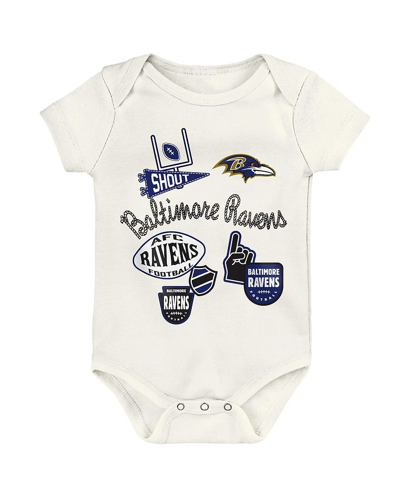 Outerstuff Baby Boys and Girls 3-Pack Baltimore Ravens Littlest Player Bodysuit Set