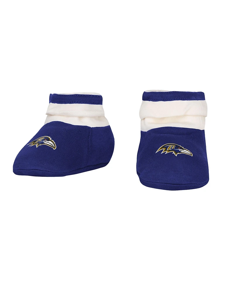 Outerstuff Baby Boys and Girls 3-Piece Baltimore Ravens Up One Bodysuit, Bib Booties Set