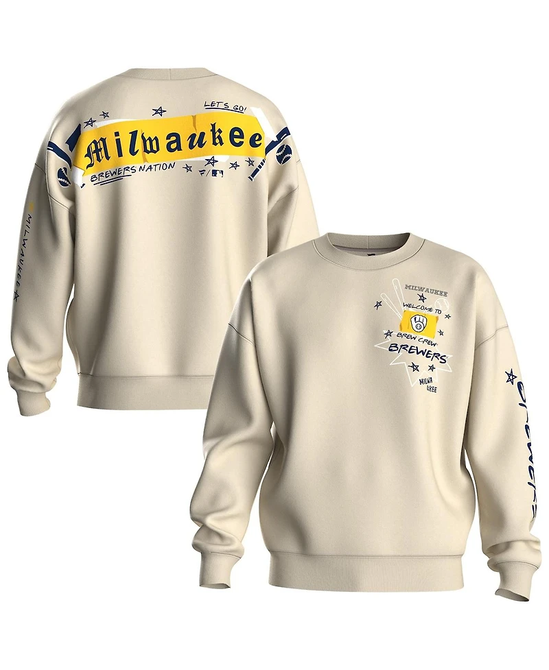 Fanatics Women's Beige Milwaukee Brewers Graffiti Fleece Sweatshirt
