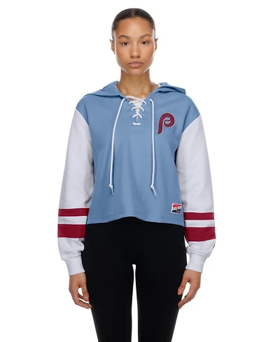 New Era Women's Light Blue Philadelphia Phillies Boxy Lace-Up Hoodie