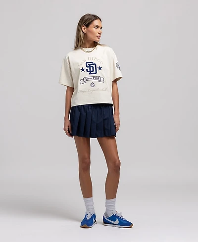 Mitchell & Ness Women's Cream San Diego Padres Cooperstown Yacht Rock Boxy Cropped T-Shirt