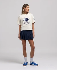Mitchell & Ness Women's Cream San Diego Padres Cooperstown Yacht Rock Boxy Cropped T-Shirt