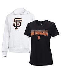 G-iii 4Her by Carl Banks Women's 2-Piece Black/Bright Heather Ceramic San Francisco Giants T-Shirt and Hoodie Combo Pack