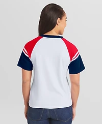 Wear by Erin Andrews Women's White Boston Red Sox Striped Raglan T-Shirt