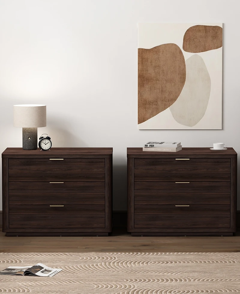 Manhattan Comfort Evelyn 2-Piece 32" 3-Drawer Nightstands
