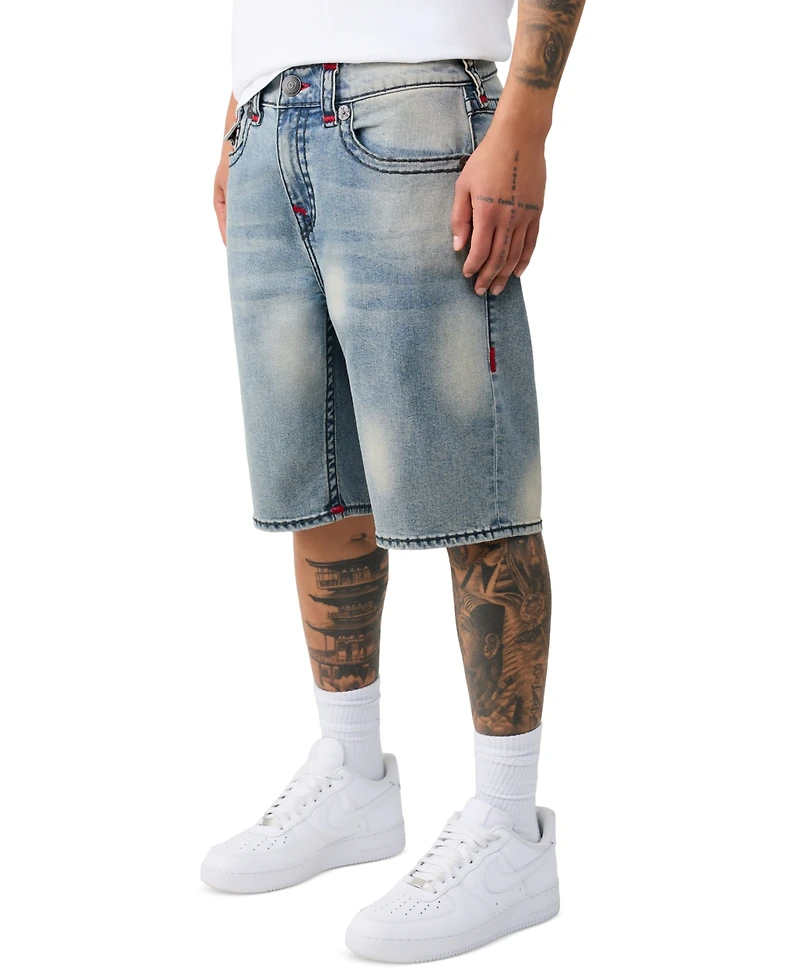 True Religion Men's Baggy Light Wash Denim Graphic Shorts