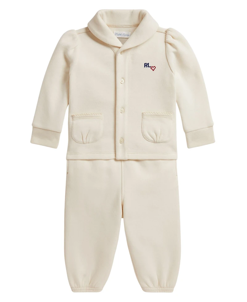 Polo Ralph Lauren Baby Girls' Logo Fleece Cardigan Long-Sleeve Top and Pants, 2-Piece Set