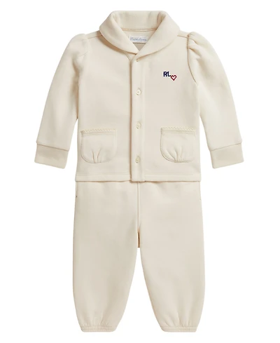 Polo Ralph Lauren Baby Girls' Logo Fleece Cardigan Long-Sleeve Top and Pants, 2-Piece Set