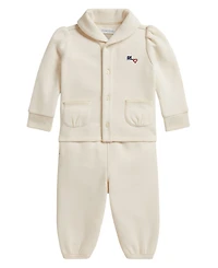 Polo Ralph Lauren Baby Girls' Logo Fleece Cardigan Long-Sleeve Top and Pants, 2-Piece Set