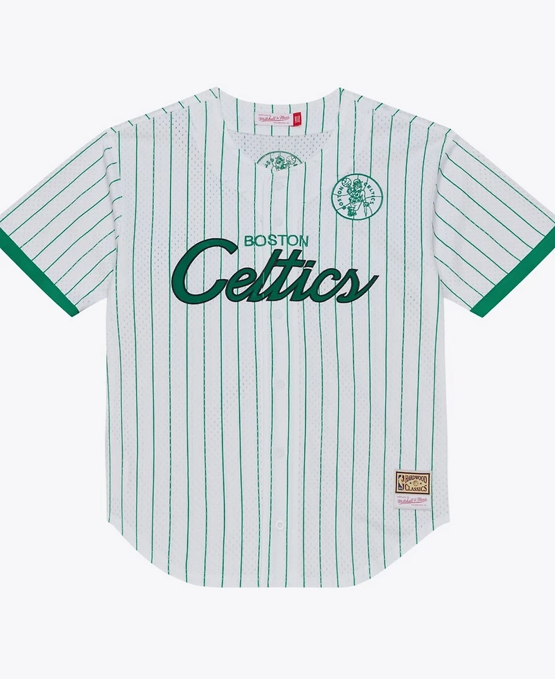 Mitchell & Ness Men's White Boston Celtics Head Coach Pinstripe Mesh Full-Button Baseball Jersey