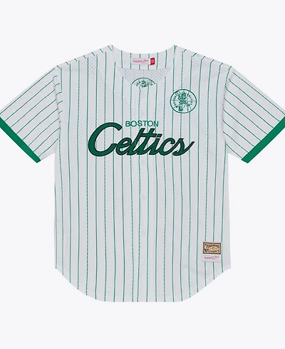 Mitchell & Ness Men's White Boston Celtics Head Coach Pinstripe Mesh Full-Button Baseball Jersey