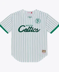 Mitchell & Ness Men's White Boston Celtics Head Coach Pinstripe Mesh Full-Button Baseball Jersey