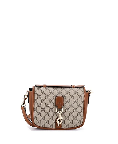 Pre-Owned Gucci Mini Gg Emblem Flap Crossbody Bag Gg Coated Canvas