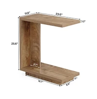 Slickblue Modern C Shaped End Table with Wooden Top for Sofa and Couch