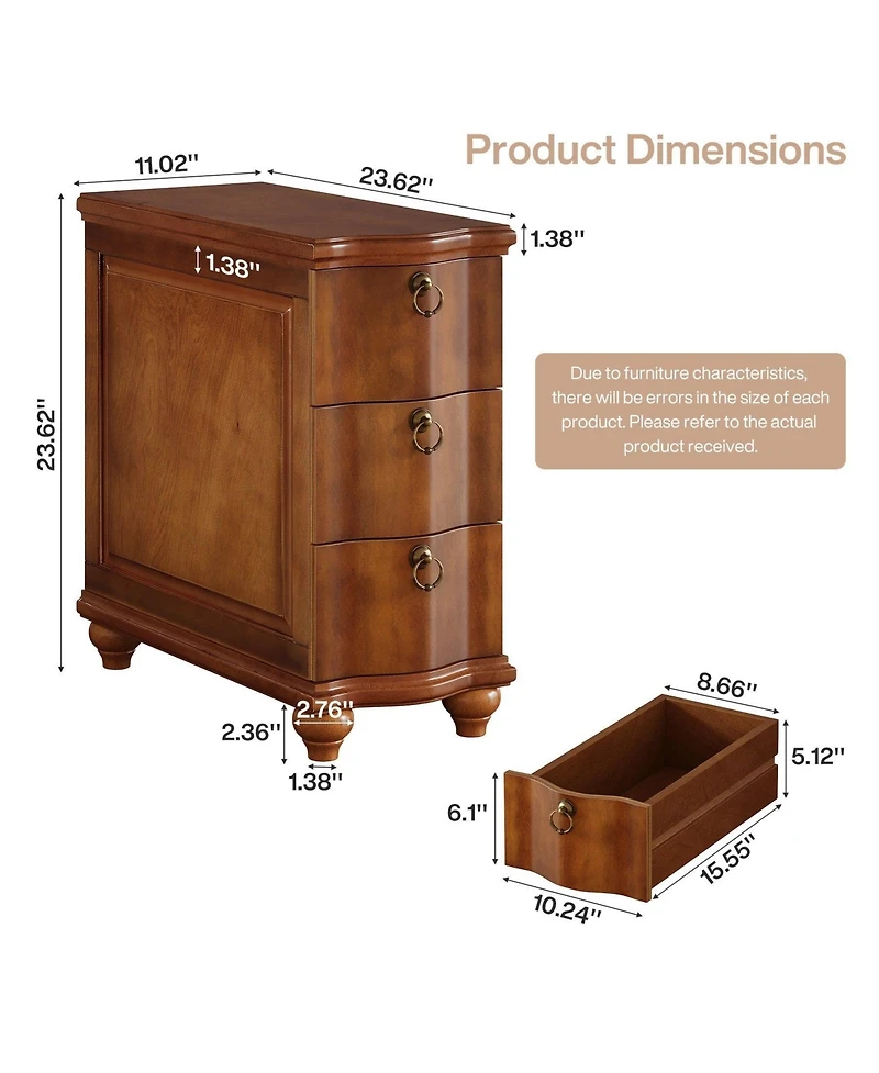 Slickblue Wooden Side Table Nightstand with 3 Storage Drawers