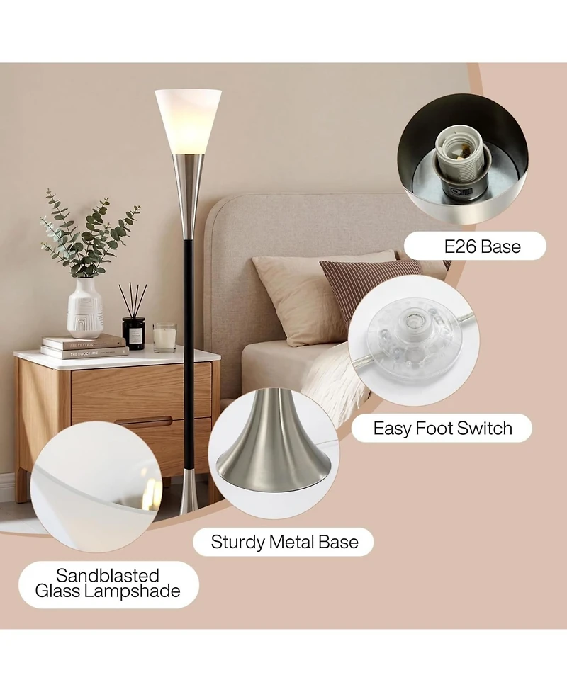 Tribesigns 72.8" Farmhouse Floor Lamp with Sandblasted Glass Lampshade, Tall Standing Floor Lamp with Foot Pedal Switch