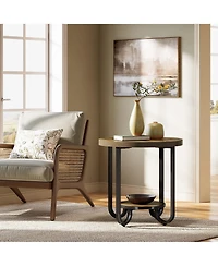 Slickblue Modern 2 Tier Round Side Table with Curved Metal Frame