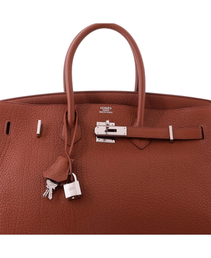 Pre-Owned HERMES Birkin 35 Handbag Brown Fjord with Palladium Hardware