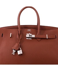 Pre-Owned HERMES Birkin 35 Handbag Brown Fjord with Palladium Hardware