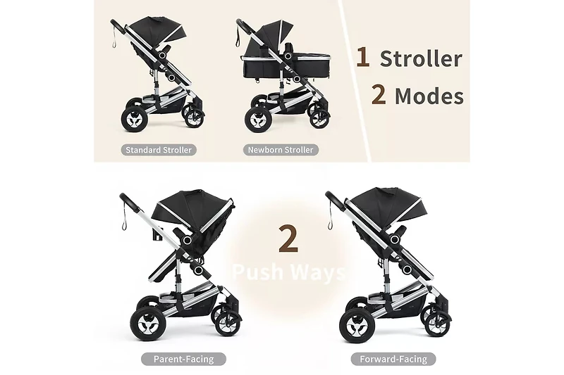 Kinder King Cozi 2 Convertible Baby Stroller, Folding High Landscape Design with Adjustable Canopy and Diaper Bag,