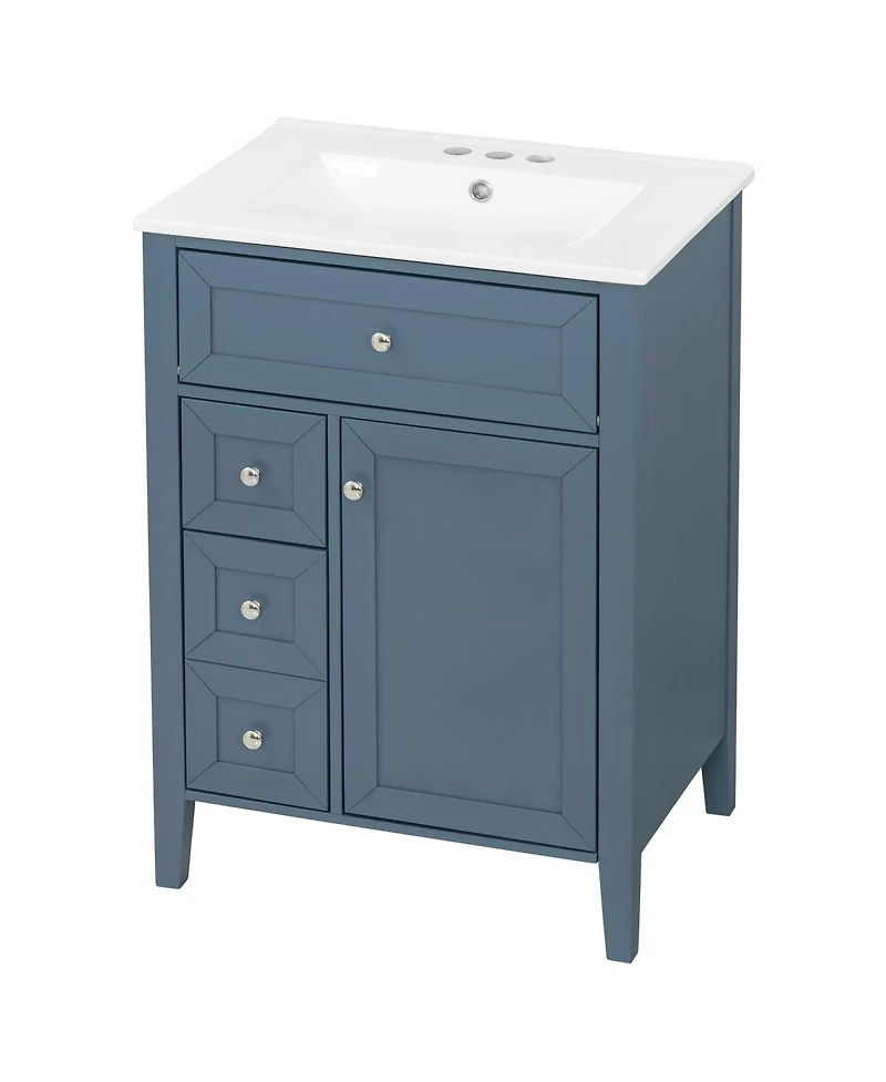 Sillysis 24 Inch Bathroom Vanity with Ceramic Sink, Classic Modern Freestanding Cabinet, Soft Close Drawers for Small Bathrooms