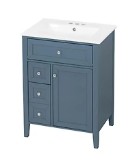 Sillysis 24 Inch Bathroom Vanity with Ceramic Sink, Classic Modern Freestanding Cabinet, Soft Close Drawers for Small Bathrooms