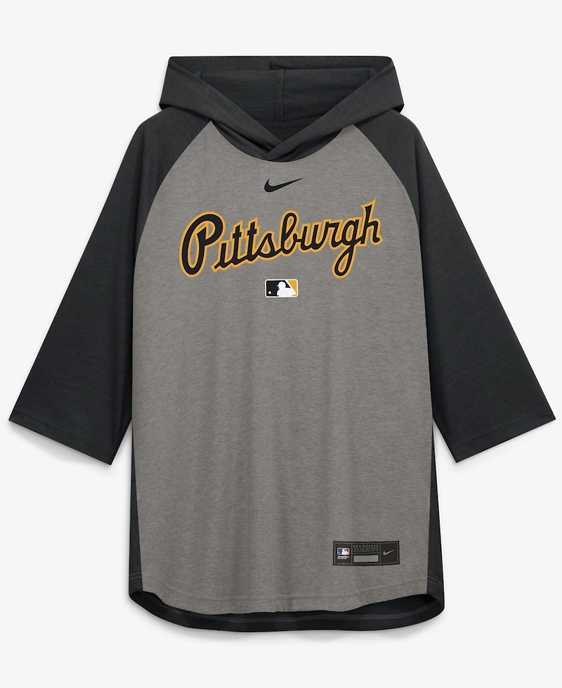 Nike Men's Gray Pittsburgh Pirates Authentic Collection Flux Dri-fit Raglan 3/4-Sleeve Hooded T-Shirt