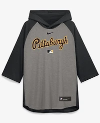 Nike Men's Gray Pittsburgh Pirates Authentic Collection Flux Dri-fit Raglan 3/4-Sleeve Hooded T-Shirt
