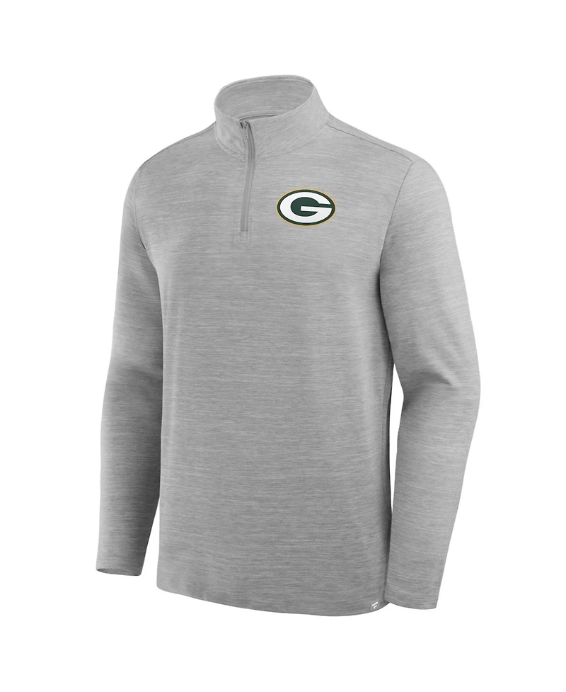 Fanatics Men's Heather Gray Green Bay Packers Clutch Quarter-Zip Pullover