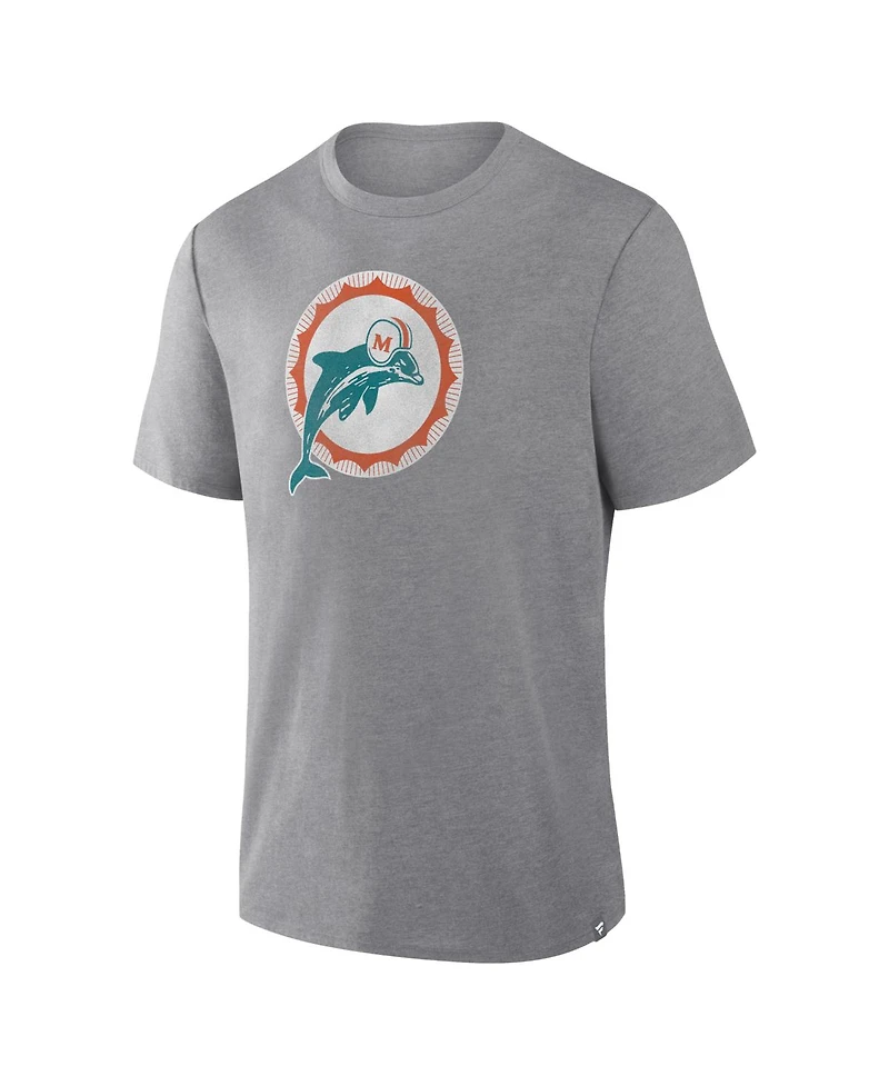 Fanatics Men's Heather Gray Miami Dolphins Vintage Heritage Tribute Tri-Blend T-Shirt