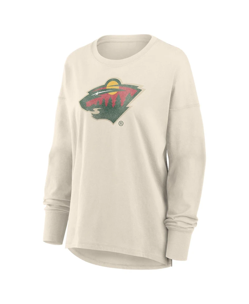 Fanatics Women's Cream Minnesota Wild Distressed Logo Long Sleeve T-Shirt