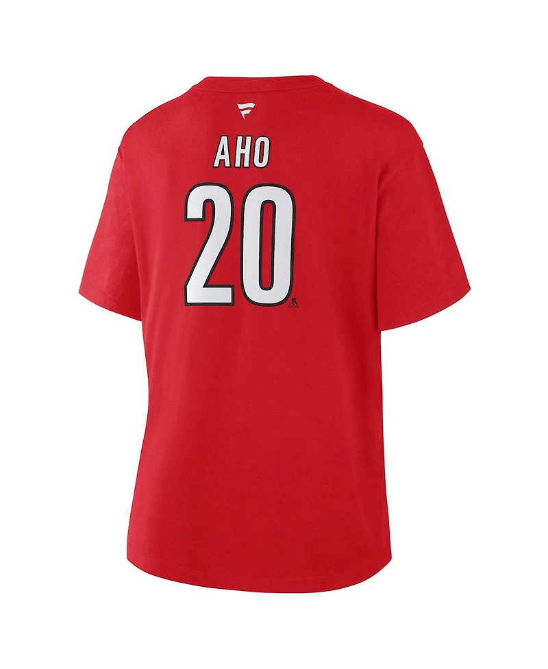 Fanatics Women's Sebastian Aho Red Carolina Hurricanes Authentic Stack Name Number T-Shirt