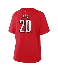 Fanatics Women's Sebastian Aho Red Carolina Hurricanes Authentic Stack Name Number T-Shirt