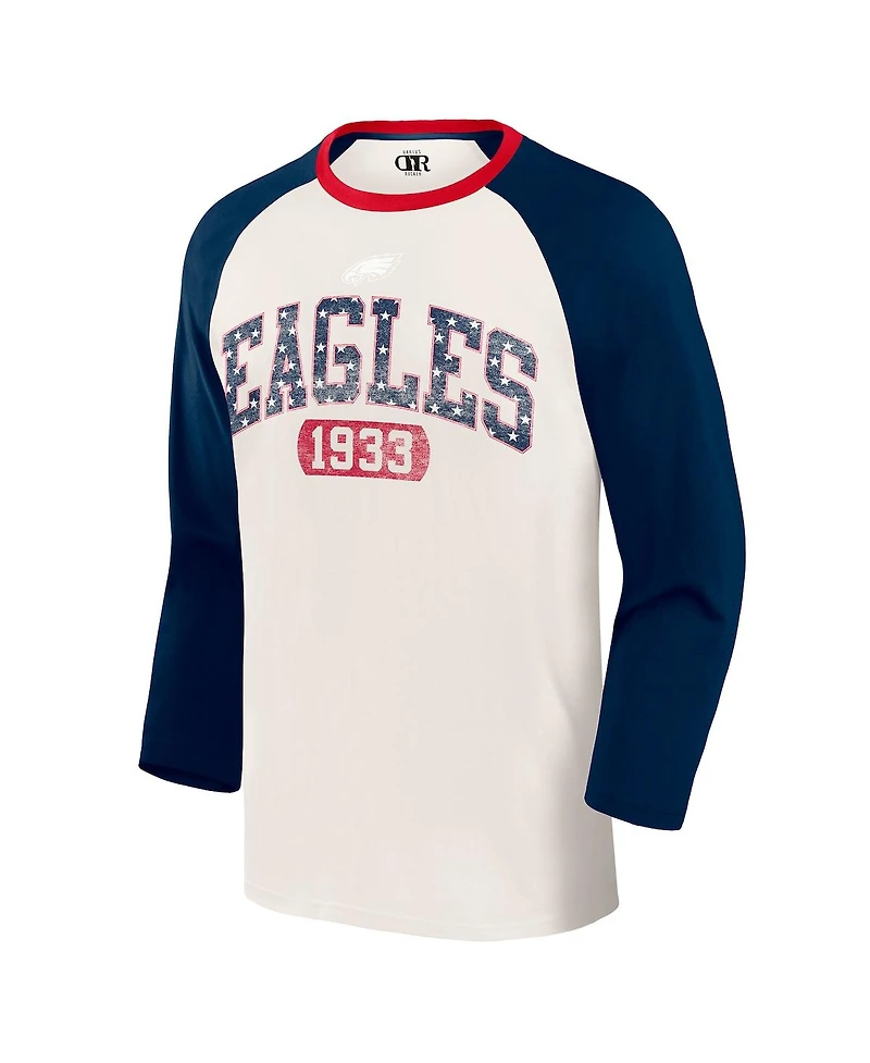Fanatics Men's White/Navy Philadelphia Eagles Americana 3/4 Sleeve Raglan T-Shirt