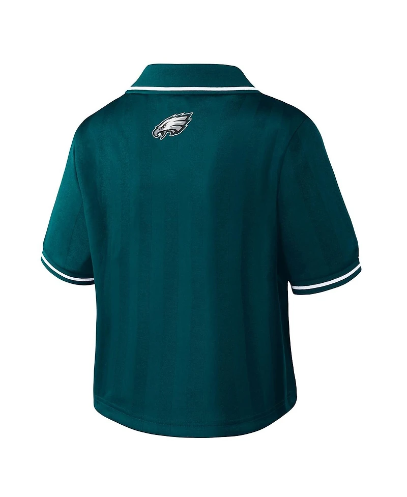 Wear by Erin Andrews Women's Midnight Green Philadelphia Eagles Cropped Jersey Polo Shirt