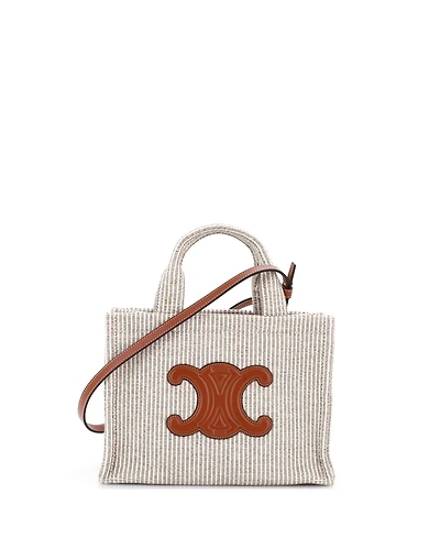 Pre-Owned Celine Small Cabas Thais Tote Triomphe Striped Textile