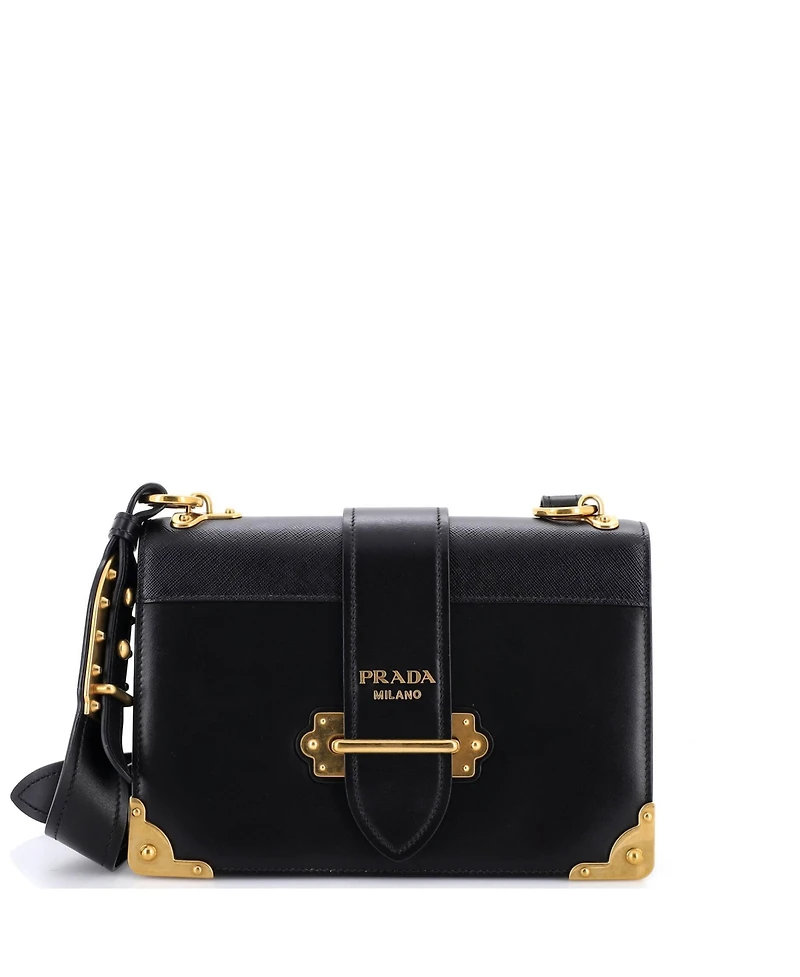 Pre-Owned Prada Large Cahier Crossbody Bag Leather and Saffiano Leather