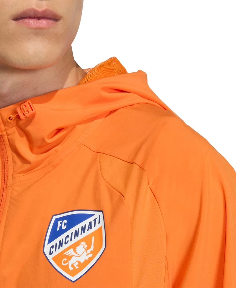 Adidas Men's Orange Fc Cincinnati Tiro Travel Full-Zip Hooded Windbreaker