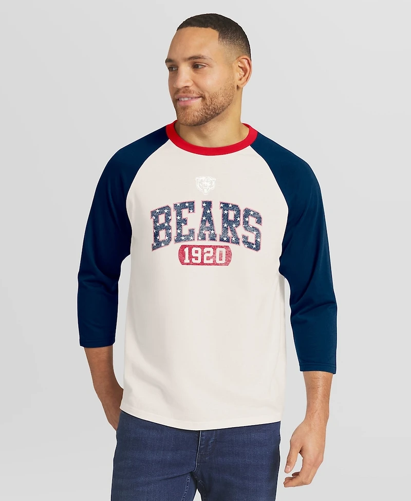 Fanatics Men's White/Navy Chicago Bears Americana 3/4 Sleeve Raglan T-Shirt