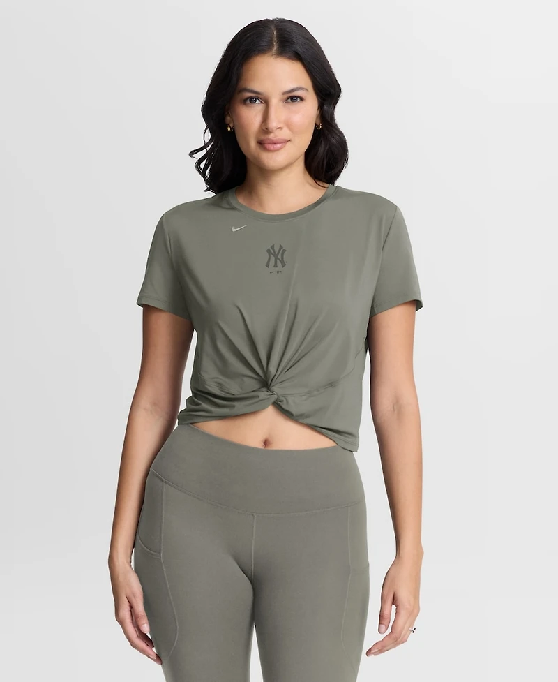 Nike Women's Olive New York Yankees One Twist Dri-fit Cropped T-Shirt